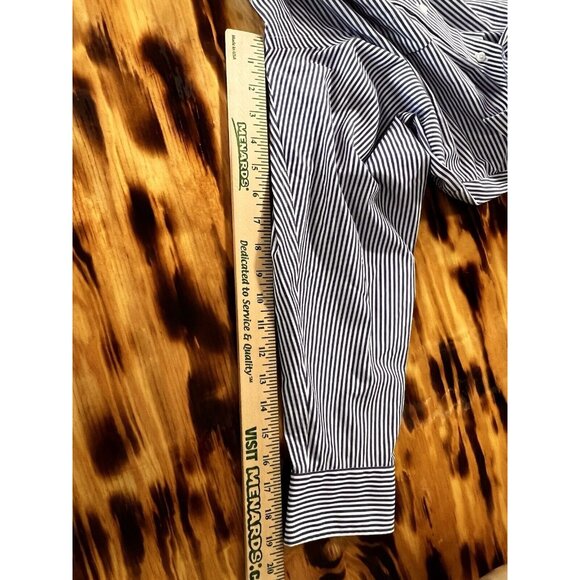 Lauren Ralph Lauren Navy Striped Button Down‎ No Iron Shirt Sz 17 1/2 34/35 Prep - Picture 10 of 12